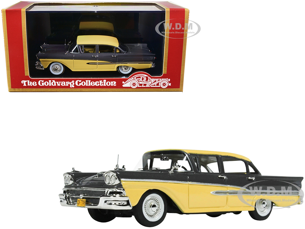 Image of 1958 Ford Fairlane 4 Door Gunmetal Gray and Pastel Yellow Limited Edition to 240 pieces Worldwide 1/43 Model Car by Goldvarg Collection