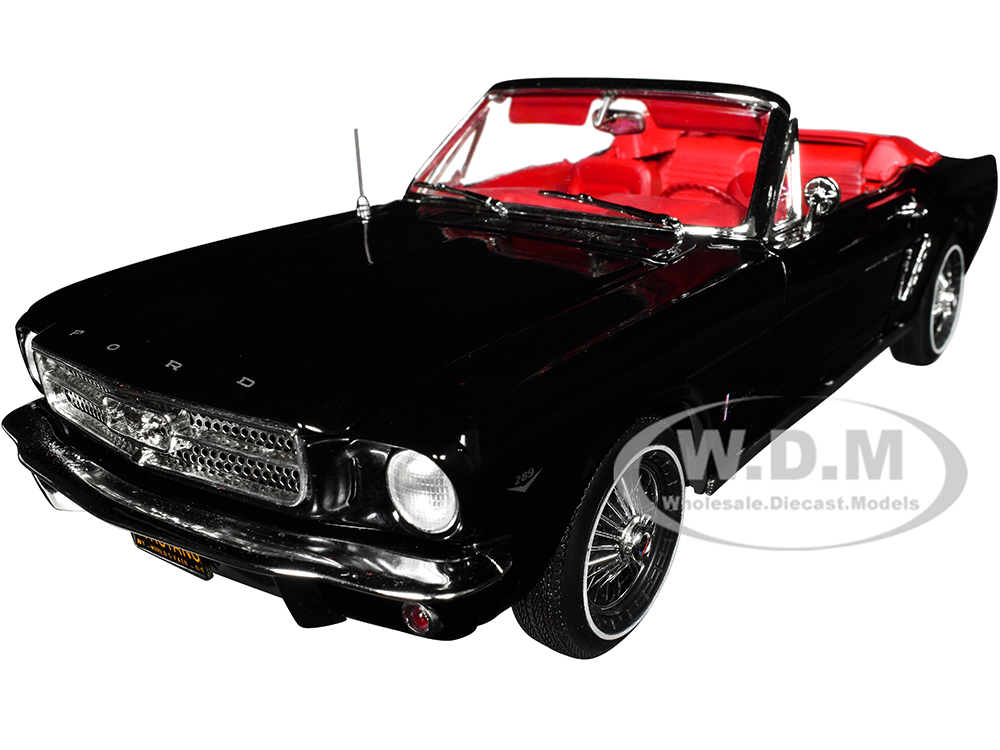 Image of 1964 1/2 Ford Mustang Convertible Raven Black with Red Interior "American Muscle" Series 1/18 Diecast Model Car by Auto World