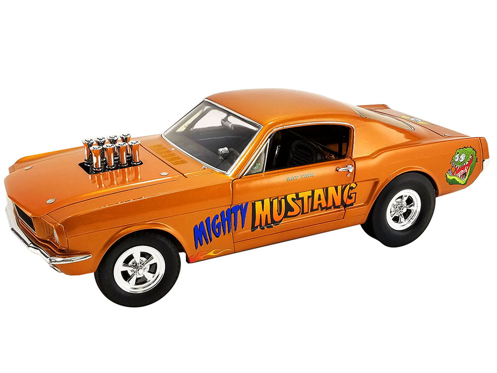 Image of 1965 Ford Mustang A/FX Orange Metallic "Rat Fink Mighty Mustang" Limited Edition to 1122 pieces Worldwide 1/18 Diecast Model Car by ACME