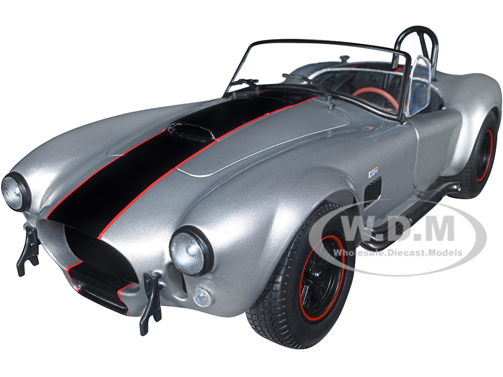 Image of 1965 Shelby AC Cobra 427 MKII Custom Silver Metallic with Red and Black Stripes 1/18 Diecast Model Car by Solido
