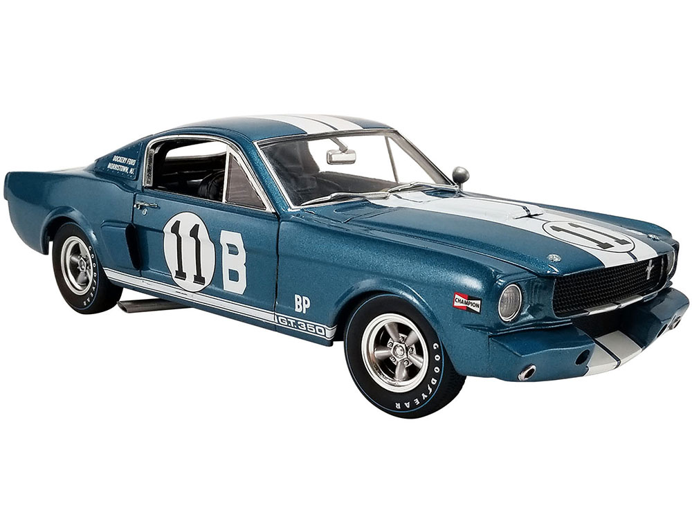 Image of 1965 Shelby GT 350R 11B Mark Donahue "Dockery Ford" Blue Metallic with White Stripes Limited Edition to 600 pieces Worldwide 1/18 Diecast Model Car b