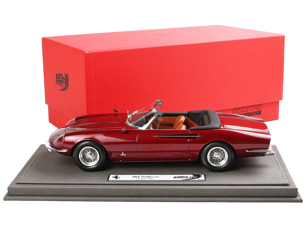 Image of 1966 Ferrari 365 California S/N 10077 Convertible Rosso Rubino Red Metallic with DISPLAY CASE Limited Edition to 200 pieces Worldwide 1/18 Model Car