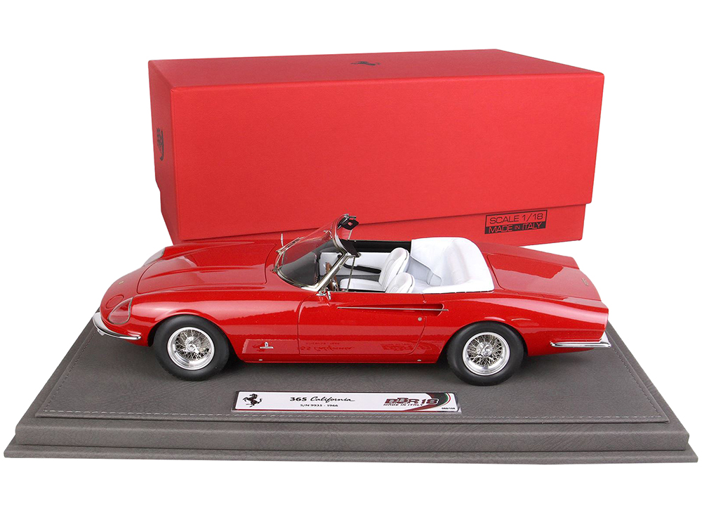 Image of 1966 Ferrari 365 California S/N 9935 Convertible Red with White Interior with DISPLAY CASE Limited Edition to 108 pieces Worldwide 1/18 Model Car by