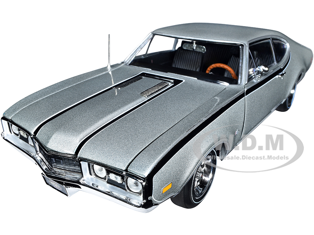 Image of 1968 Oldsmobile Cutlass "Hurst" Peruvian Silver Metallic with Black Stripes "Muscle Car &amp Corvette Nationals" (MCACN) 1/18 Diecast Model Car by A