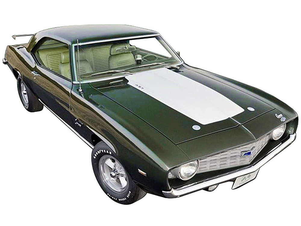 Image of 1969 Chevrolet Copo Camaro Dark Green Metallic with White Hood and Green Interior "Built by Dick Harrell" Limited Edition to 864 pieces Worldwide 1/1