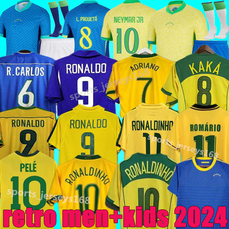 Image of 1970 1978 1998 retro Brasil PELE soccer jerseys men kids 2002 Romario Ronaldo Ronaldinho 2004 1994 BraziLS 2006 RIVALDO ADRIANO KAKA 1988 20