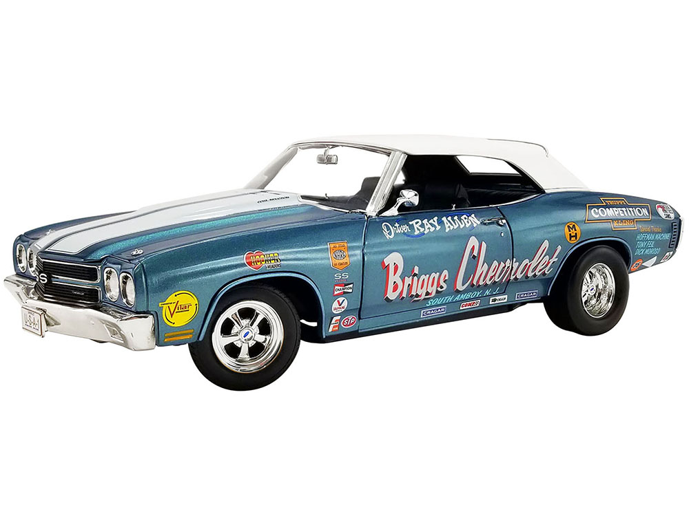 Image of 1970 Chevrolet Chevelle Convertible Blue Metallic with White Stripes "Briggs Chevrolet" Drag Car Limited Edition to 774 pieces Worldwide 1/18 Diecast