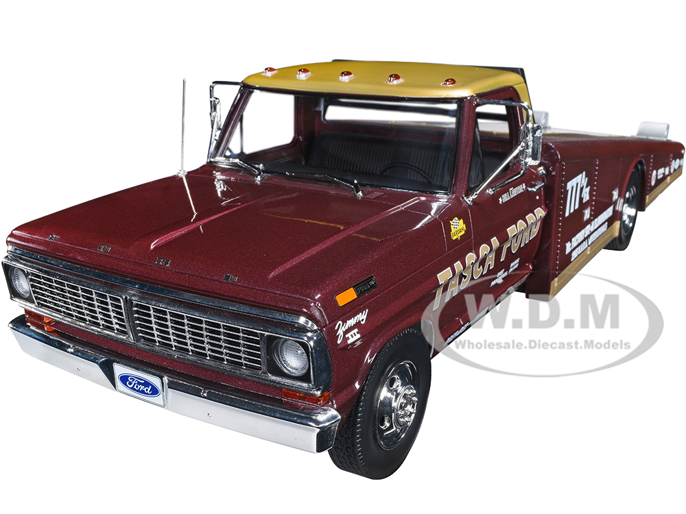 Image of 1970 Ford F-350 Ramp Truck Burgundy and Gold "Tasca Ford" Limited Edition to 500 pieces Worldwide 1/18 Diecast Model Car by ACME