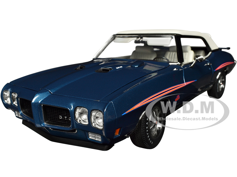 Image of 1970 Pontiac GTO Judge Convertible Atoll Blue Metallic with Graphics and White Interior Limited Edition to 432 pieces Worldwide 1/18 Diecast Model Ca