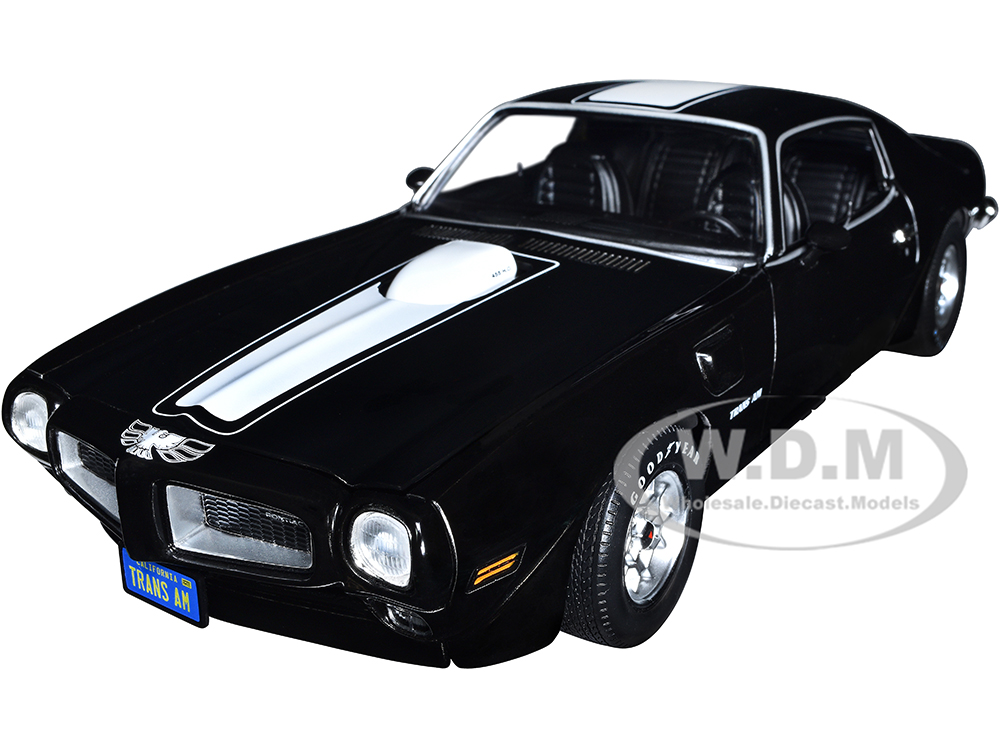 Image of 1972 Pontiac Firebird T/A Trans Am Starlight Black with White Stripes "Class of 1972" "American Muscle" Series 1/18 Diecast Model Car by Auto World