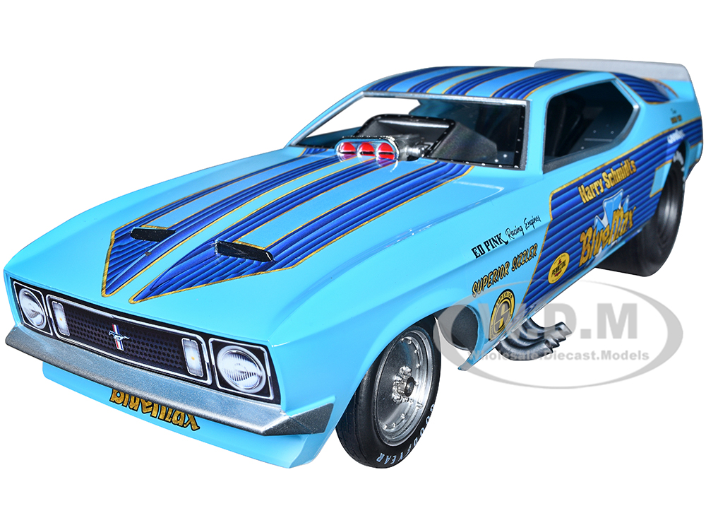Image of 1973 Ford Mustang Funny Car "Harry Schmidts Blue Max" "Legends of the Quarter Mile" Series 1/18 Diecast Model Car by Auto World