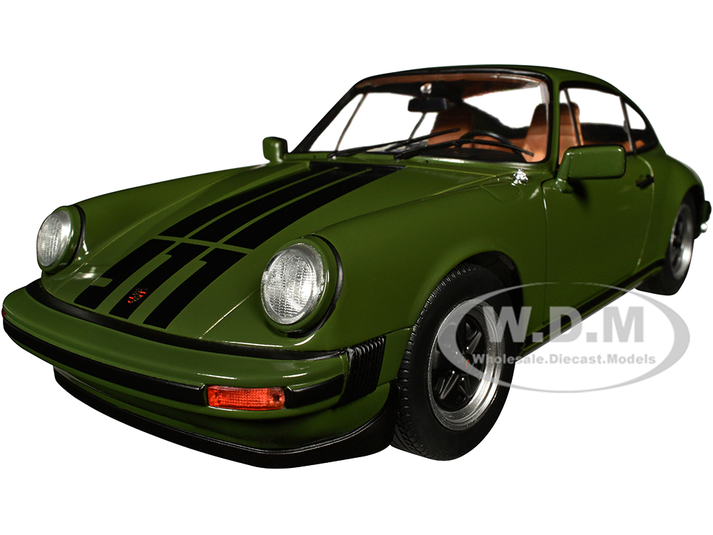 Image of 1974 Porsche 911 SC Olive Green with Black Stripes 1/18 Diecast Model Car by Solido