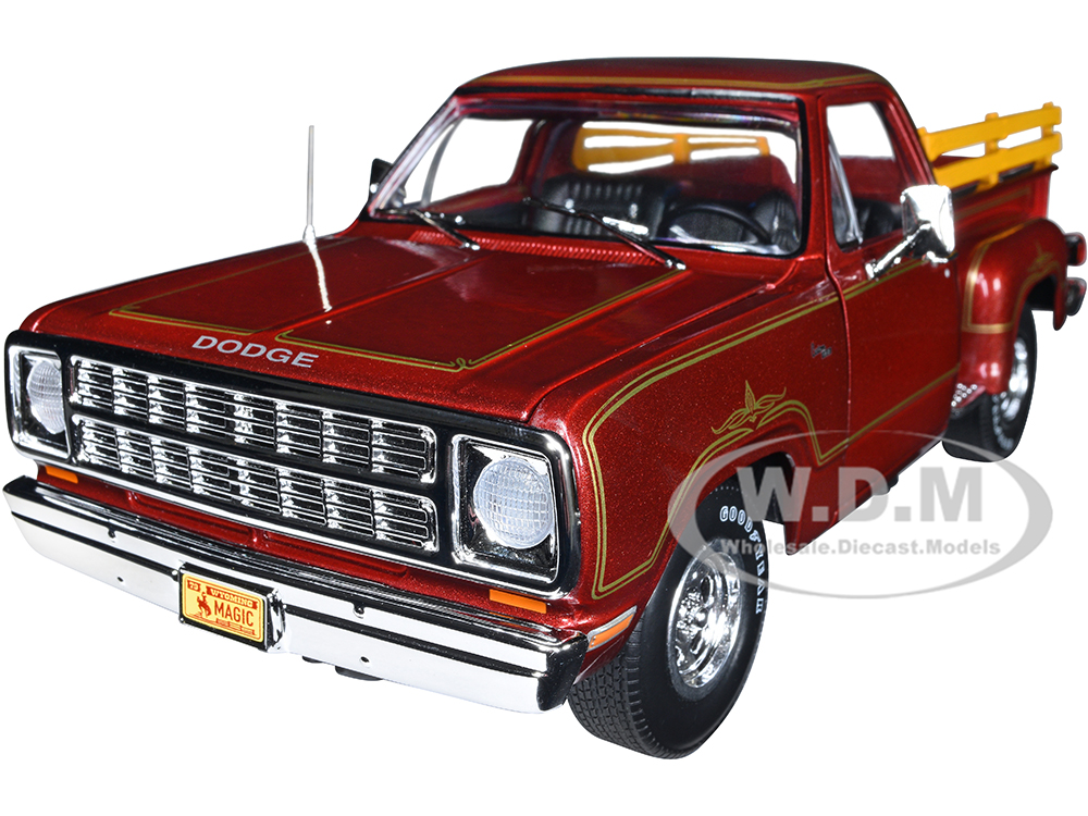 Image of 1979 Dodge Warlock II D100 Utiline Pickup Truck Canyon Red Metallic with Graphics 1/18 Diecast Model Car by Auto World