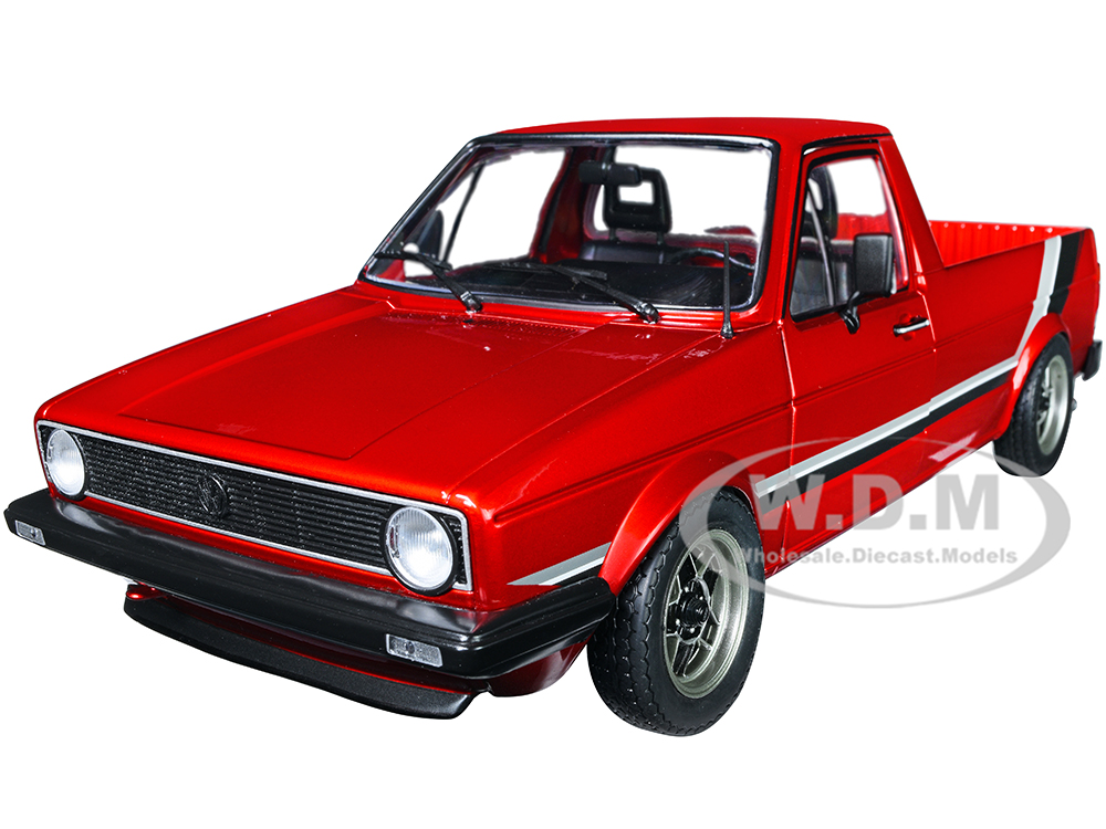 Image of 1982 Volkswagen MK1 Pickup Truck Custom Red Metallic with Stripes 1/18 Diecast Model Car by Solido