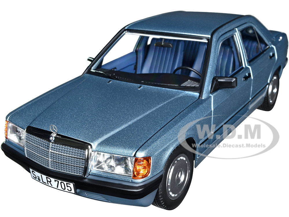 Image of 1984 Mercedes-Benz 190 E Light Blue Metallic with Blue Interior 1/18 Diecast Model Car by Norev