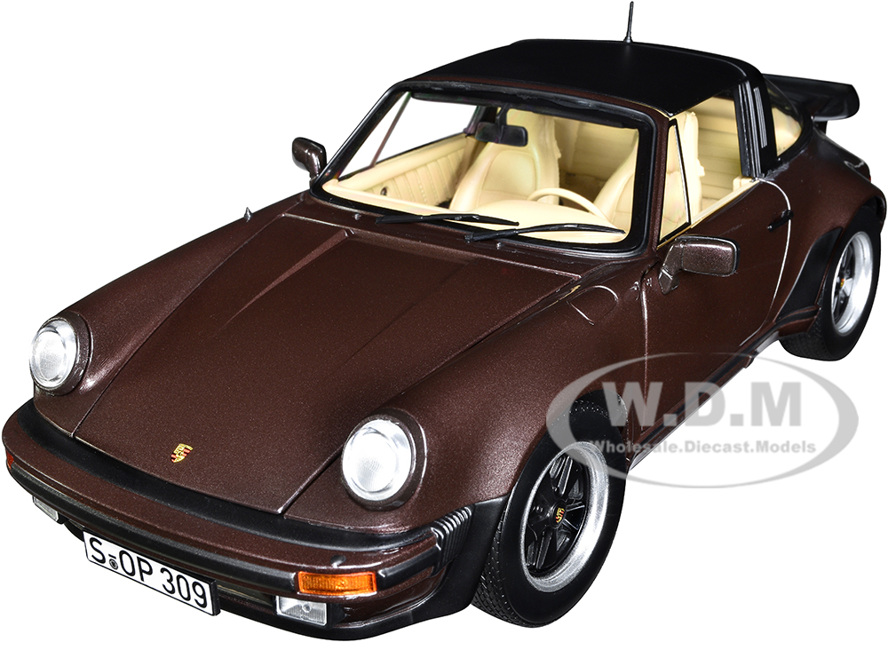 Image of 1987 Porsche 911 Turbo Targa 33 Convertible Brown Metallic with Black Top 1/18 Diecast Model Car by Norev