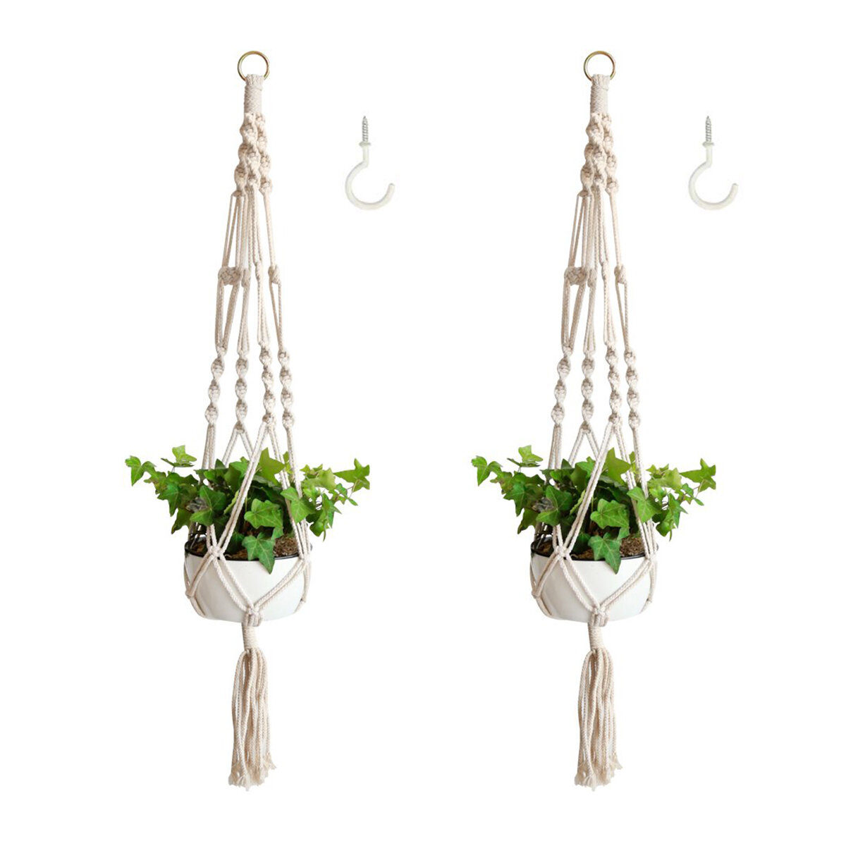 Image of 2 Pack Macrame Plant Hanger Flower Pot Holder Hanging Rope Basket Garden Decor