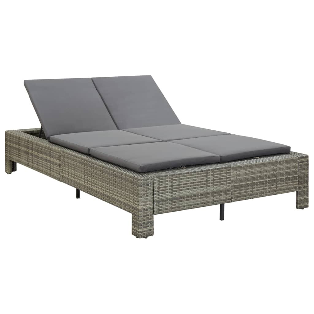 Image of 2-Person Sunbed with Cushion Gray Poly Rattan