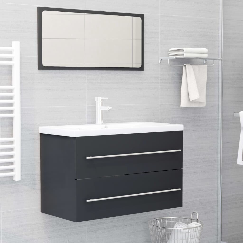 Image of 2 Piece Bathroom Furniture Set Gray Chipboard