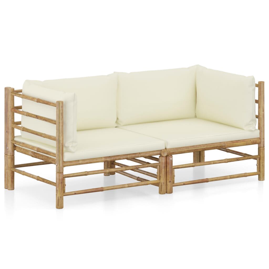Image of 2 Piece Garden Lounge Set with Cream White Cushions Bamboo
