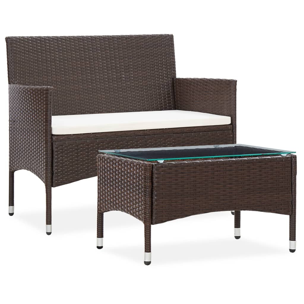 Image of 2 Piece Garden Lounge Set with Cushion Poly Rattan Brown