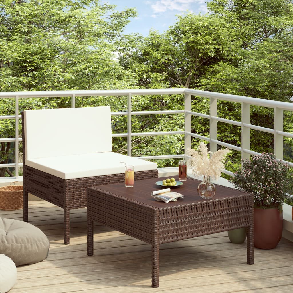Image of 2 Piece Garden Lounge Set with Cushions Poly Rattan Brown