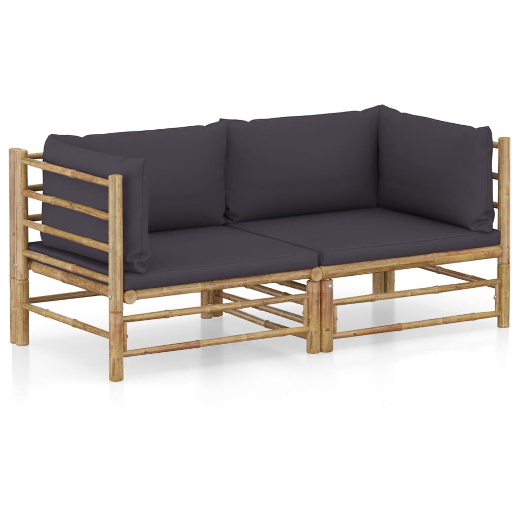 Image of 2 Piece Garden Lounge Set with Dark Gray Cushions Bamboo