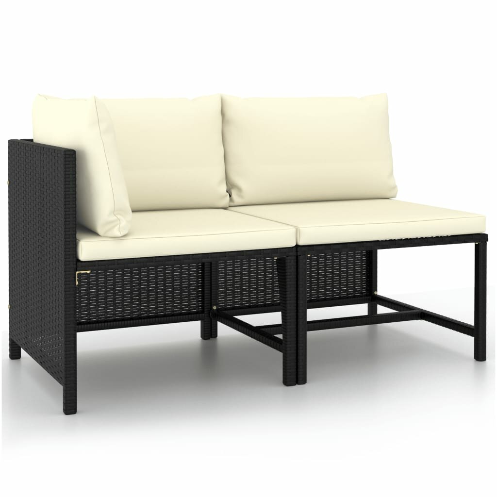Image of 2 Piece Garden Sofa Set with Cushions Black Poly Rattan