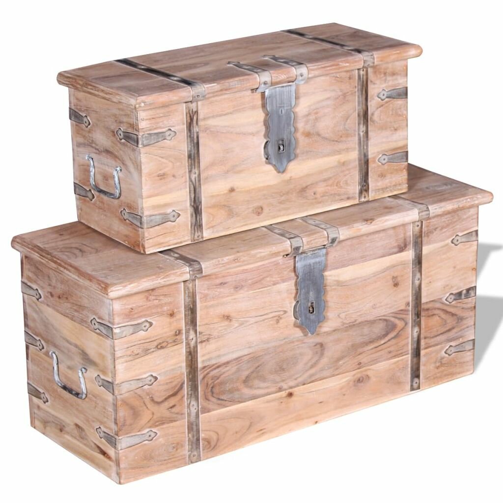 Image of 2 Piece Storage Chest Set Acacia Wood