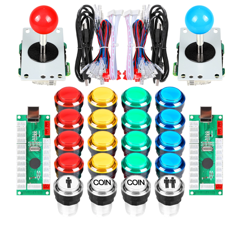 Image of 2 Player LED Arcade DIY Kits USB Encoder to PC Joystick + led Arcade Buttons Switch for Raspberry Pi 4 Model Project