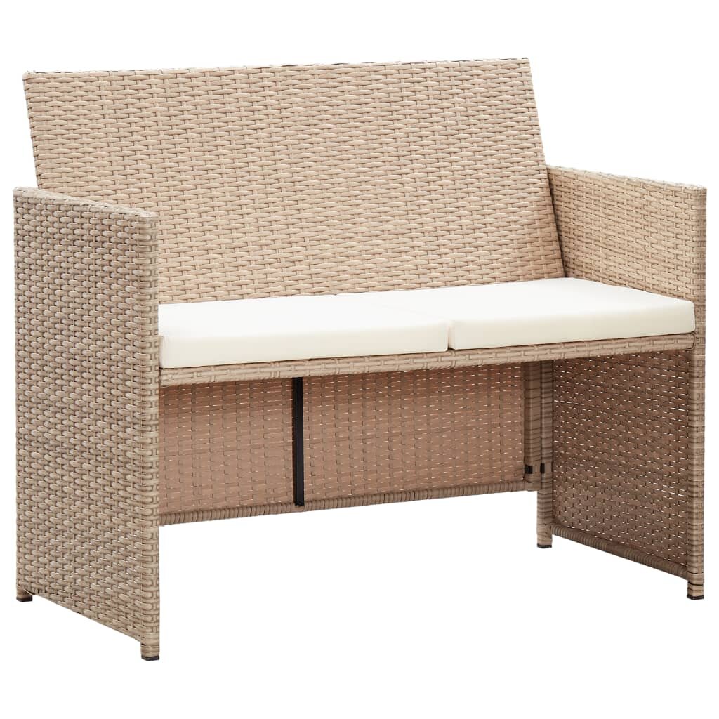 Image of 2 Seater Garden Sofa with Cushions Beige Poly Rattan