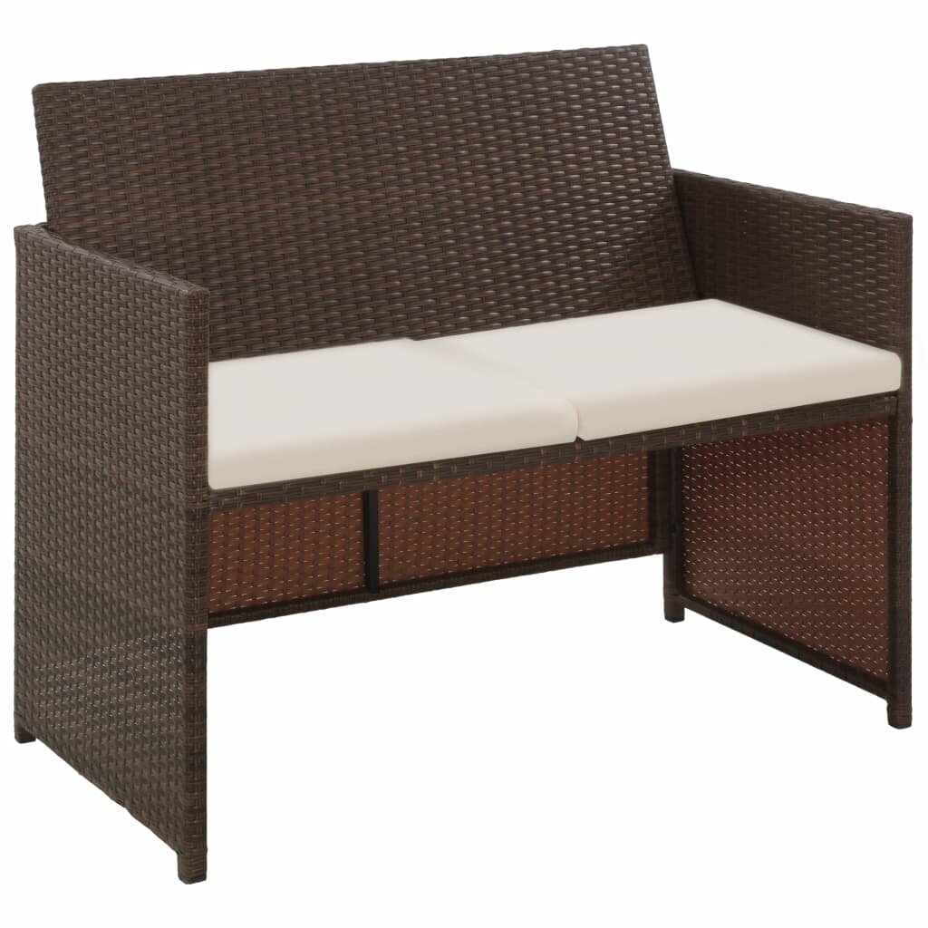 Image of 2 Seater Garden Sofa with Cushions Brown Poly Rattan