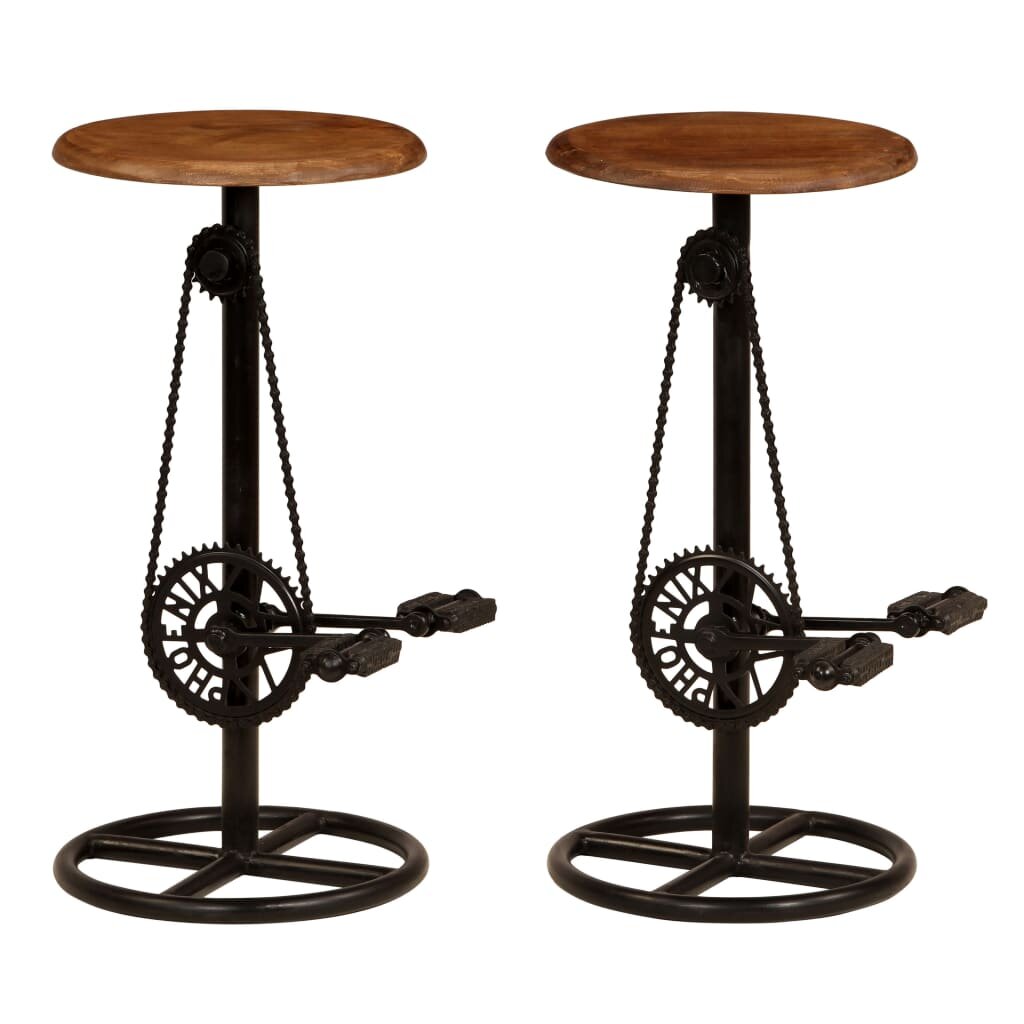 Image of 2 Solid Mango Wood Bar Chairs with Bicycle Pedals Design for Kitchen and Dining Room Decor