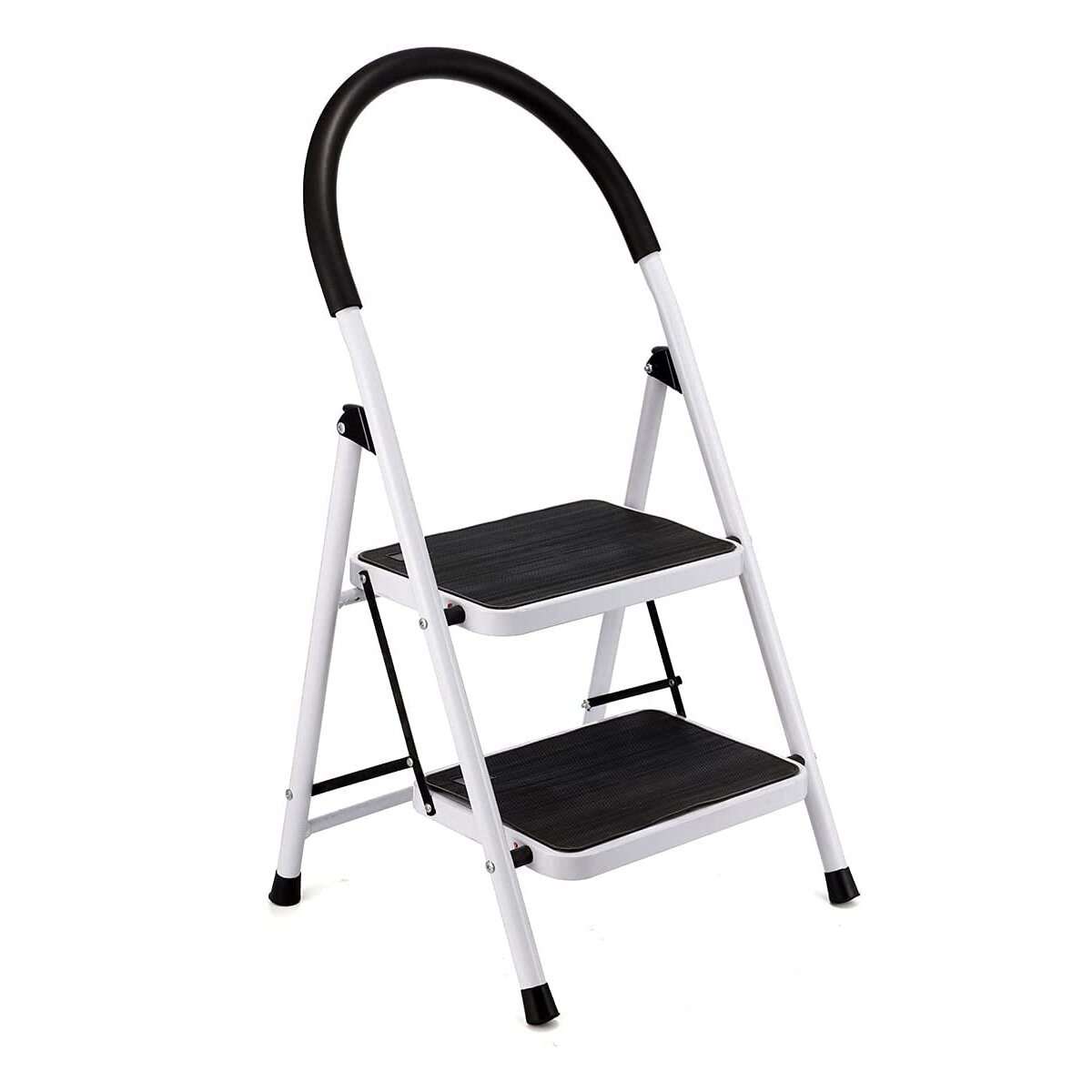 Image of 2 Step Ladder Folding Step Stool with Rubber Wide Anti-Slip Pedal Sturdy Steel Ladder Steel Ladder Hold Up to 330lbs for