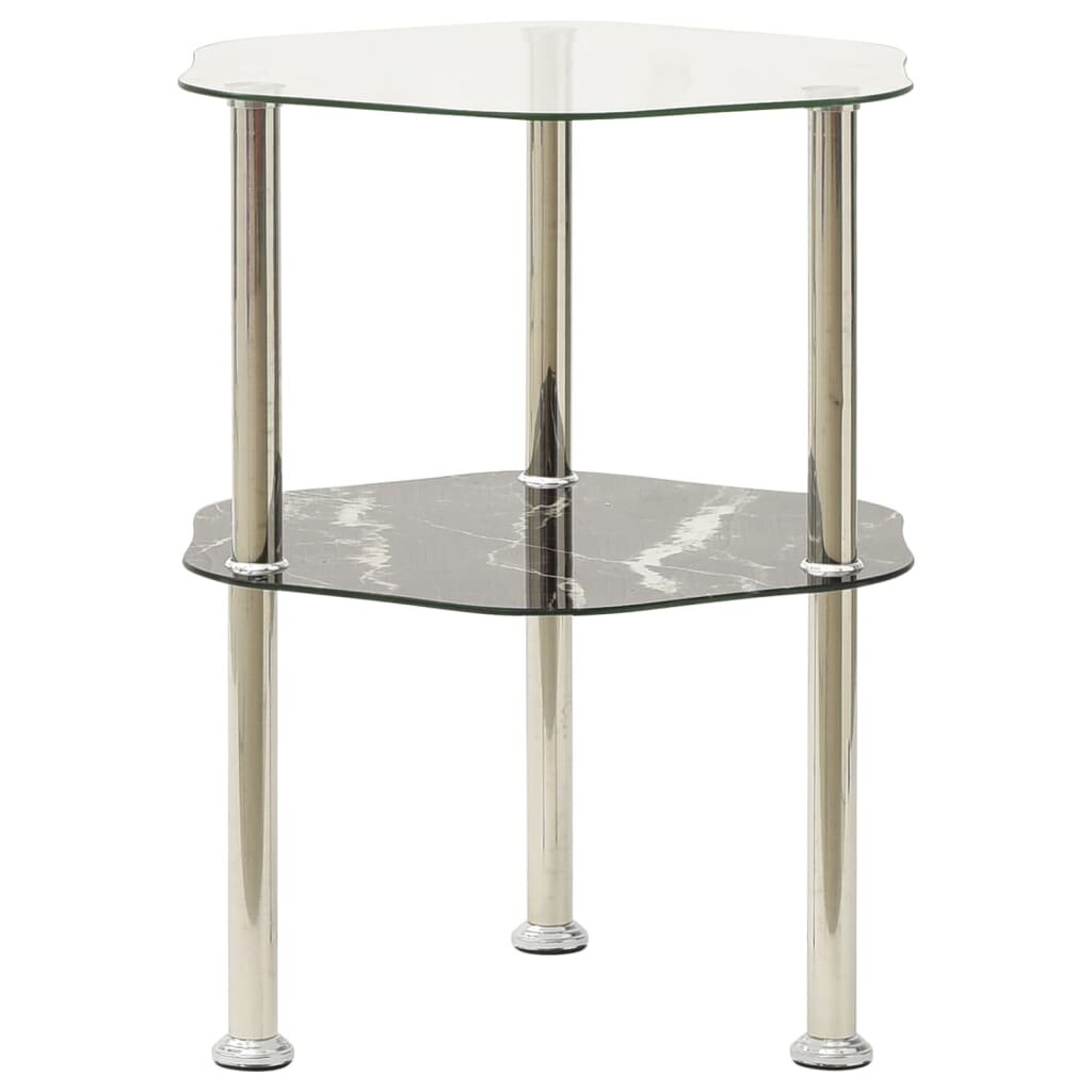 Image of 2-Tier Side Table Tempered Glass End Table with Stainless Steel Tube as Telephone Stand Sofa Table