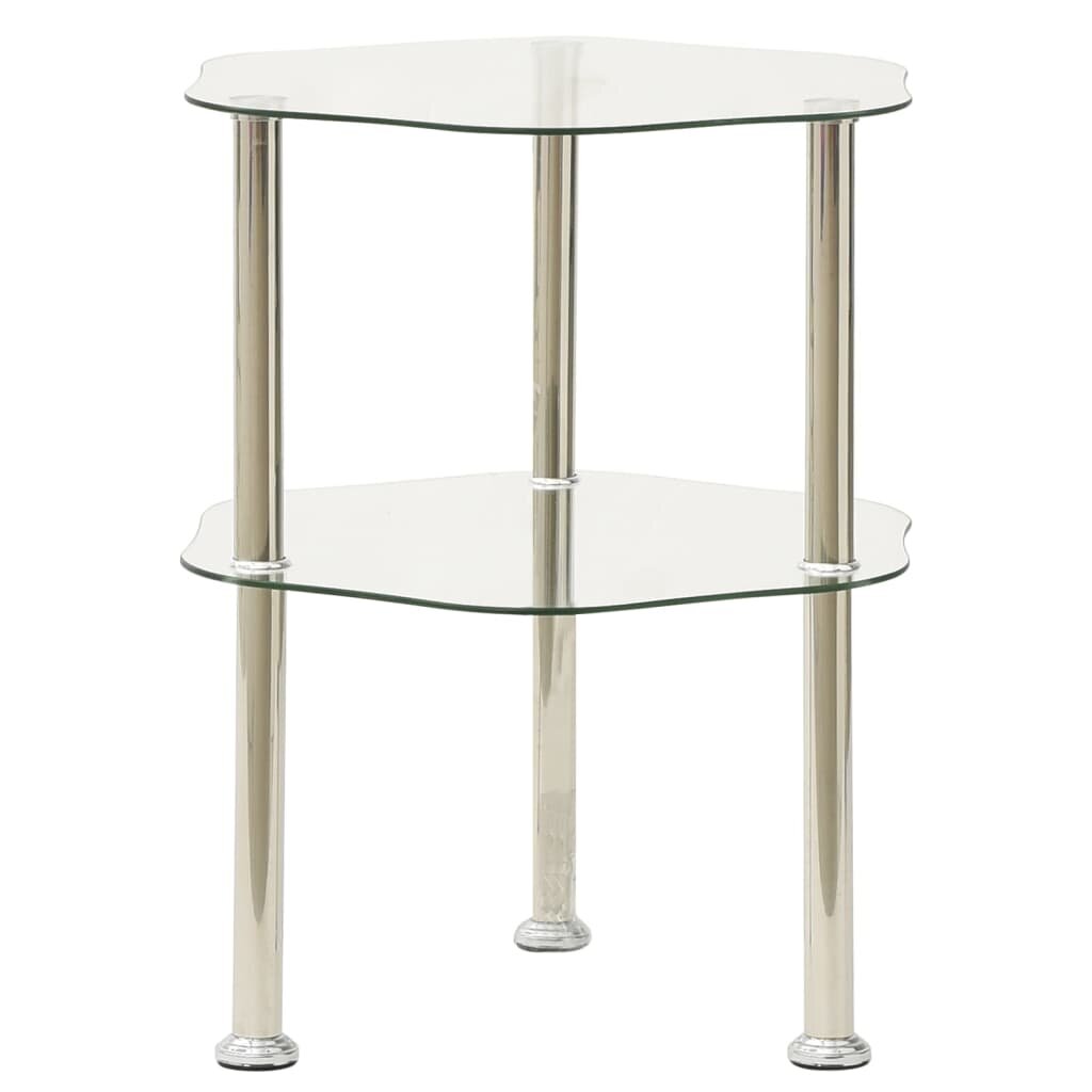 Image of 2-Tier Side Table Tempered Glass Stainless Steel Tube End Table for Holding Items as End table Telephone Stand and Sofa