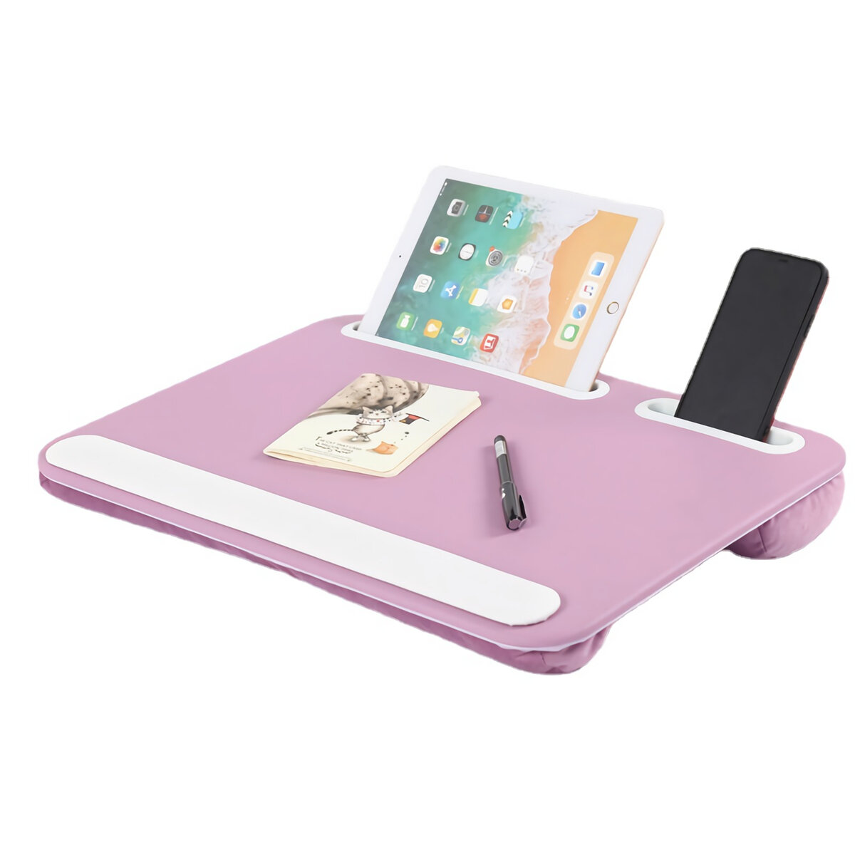 Image of 2-in-1 Double Slot Lap Desk Study Pillow Table Computer Laptop Desk Portable Laptop Stand with Phone/Tablet Holder