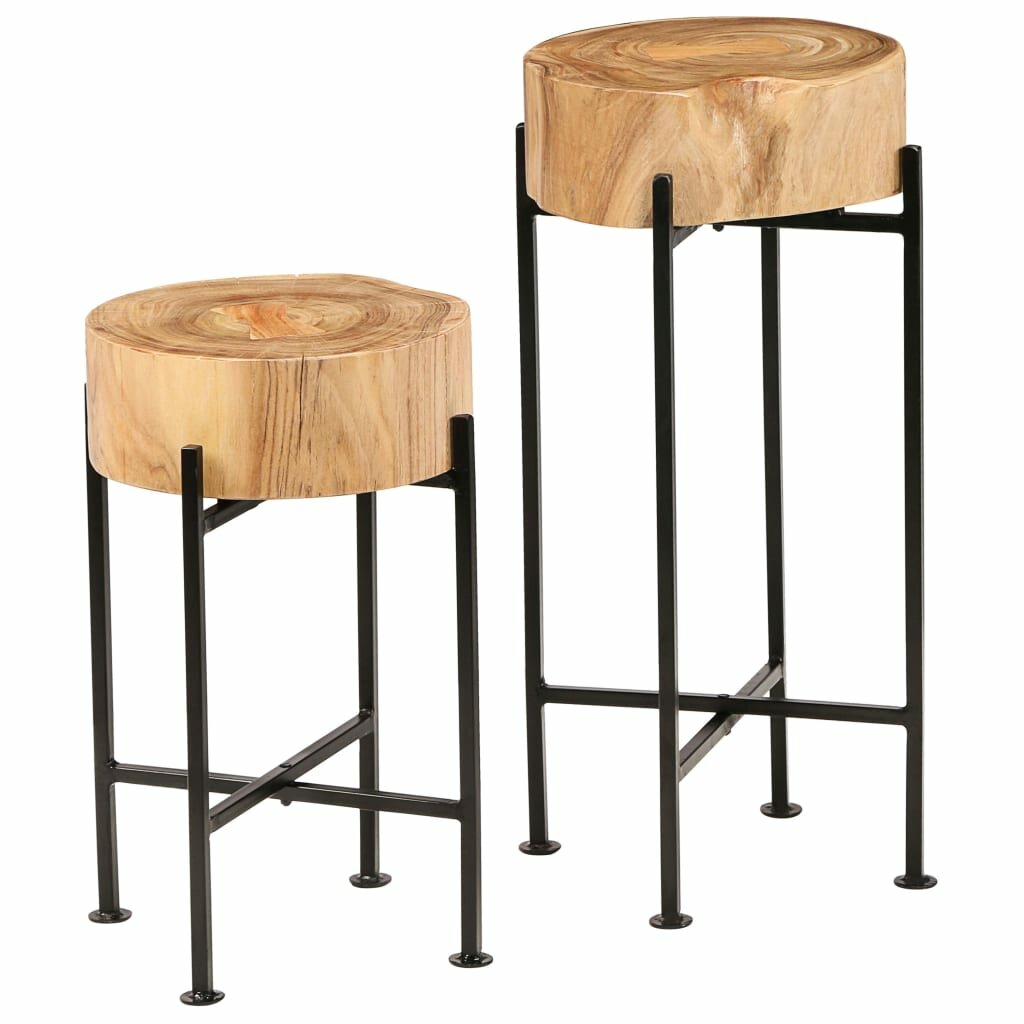 Image of 2-piece side table set solid acacia wood