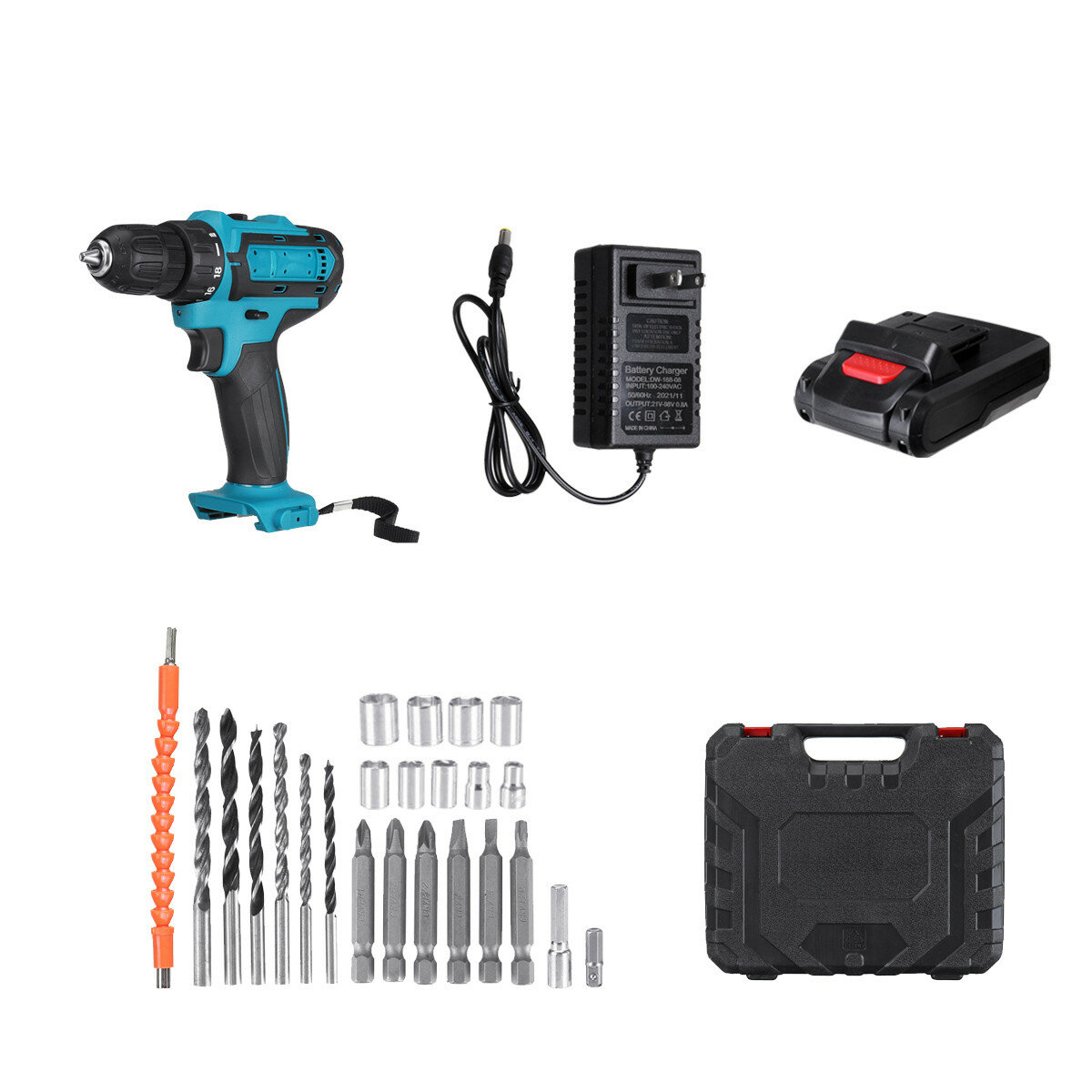 Image of 2000rpm 38Nm 21V Lithium Electric Impact Hammer Drill Wood Drilling Screwdrivers with Battery