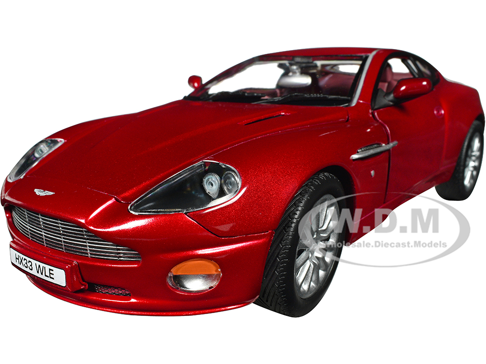 Image of 2005 Aston Martin V12 Vanquish RHD (Right Hand Drive) Toro Red Mica Metallic with Red Interior 1/18 Diecast Model Car by Auto World