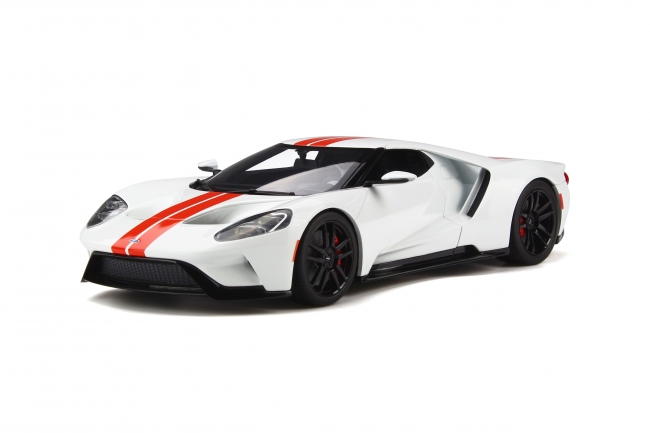Image of 2017 Ford GT White with Red Stripes 1/18 Model Car by GT Spirit