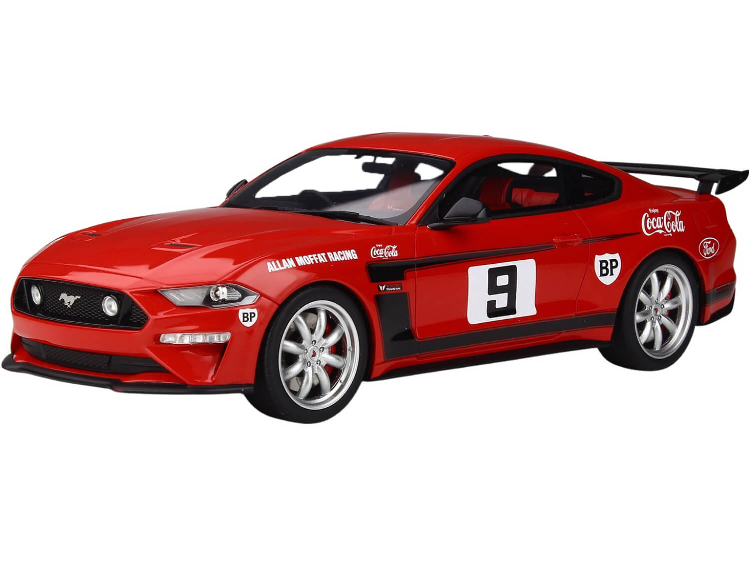 Image of 2019 Ford Mustang RHD (Right Hand Drive) 9 "Coca-Cola" Red with Black Stripes "Allan Moffat Tribute by Tickford" 1/18 Model Car by GT Spirit for ACME