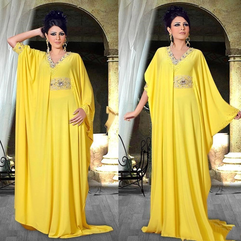Image of 2022 Dubai Kaftan Robe Abaya Evening Dresses Long Sleeves Middle East Style Beaded Party Wear Formal Arabic Prom Gowns