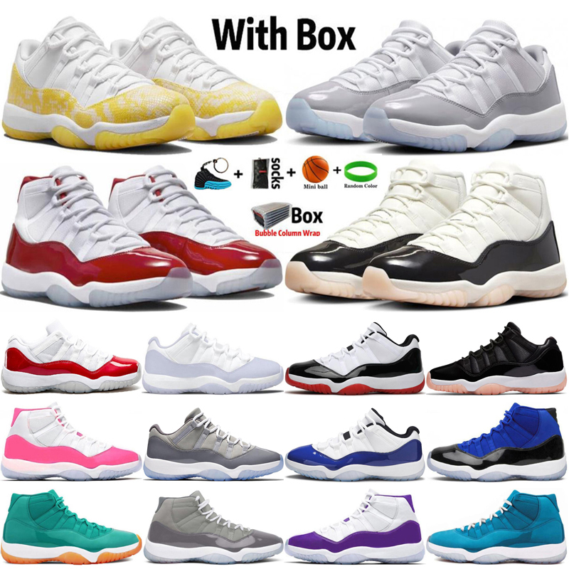 Image of 2023 With Box Jumpman 11 Basketball Shoes Men Women 11s Neapolitan Snakeskin Yellow Pink Cement Cool Grey Cherry University Blue Mens Traine