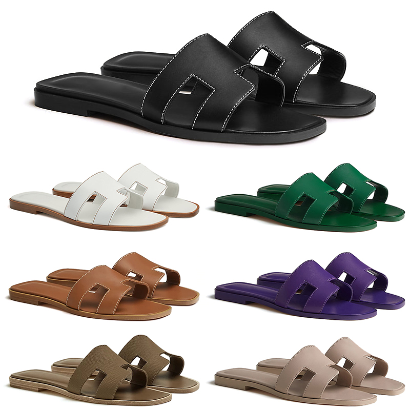 Image of 2023 sandal slipper for women designer slides claquette black white khaki sandals ladies sliders luxury slide leather slippers womens shoes