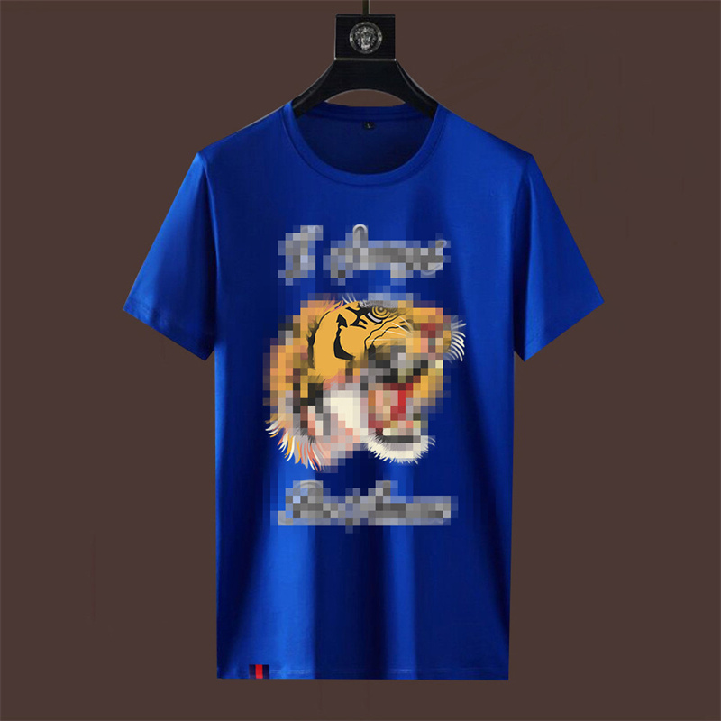 Image of 2023 summer new men&#039s large size mercerized cotton tiger head embroidery casual half-sleeved body men&#039s short-sleeved T-shirt men&