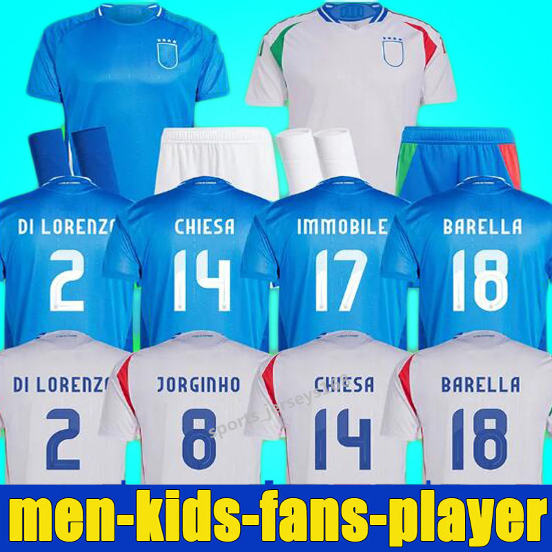 Image of 2024 Italy CHIESA soccer jerseys men kids kit 24 25 Italian SCAMACCA IMMOBILE football shirts RASPADORI JORGINHO BARELLA BASTONI VERRATTI Ma