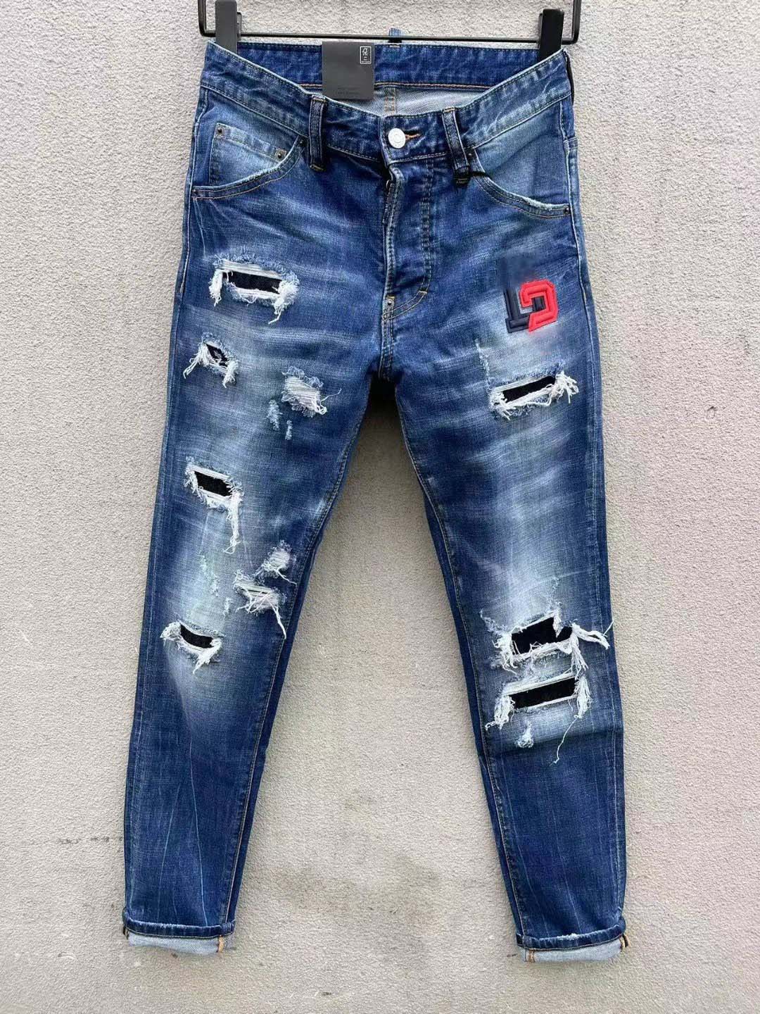 Image of 2024 Mens Designer jeans Distressed Motorcycle biker jean Rock Skinny Slim Ripped hole letter Top Quality Brand Hip Hop Denim Pants 23ss