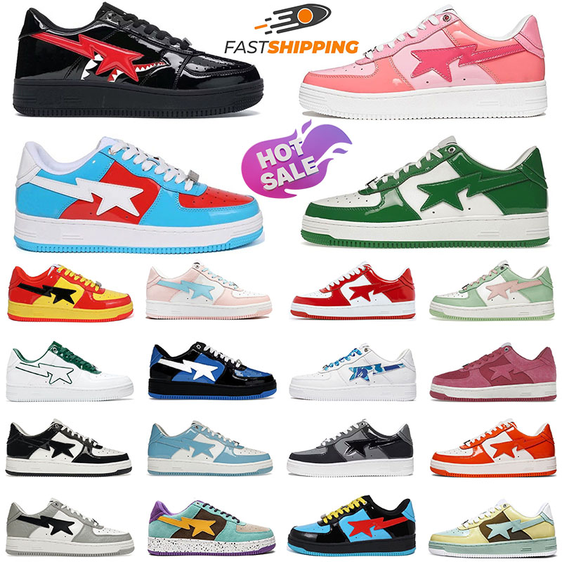 Image of 2024 New Product bapesta Designer for mens womes bape sta Casual Shoes Shark Star SK8 baped patent leather Black White Blue Men Women Outdoo