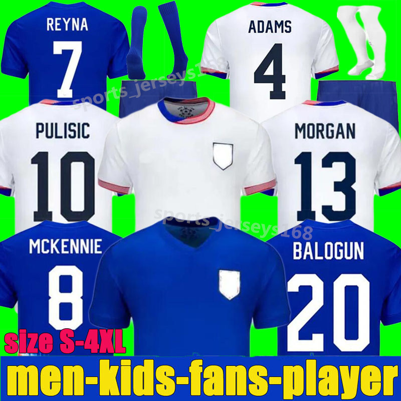 Image of 2024 USA Soccer Jerseys Copa America Woman Kids Kit 24 25 Player Version Home Away Football Shirts PULISIC SMITH MORGAN BALOGUN MUSAH McKENN